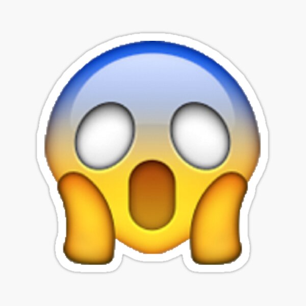 Loudly screaming emoji face, shocked emoticon in bad mood isolated scared  face expression. Vector frightened horror face expression crazy screaming  emoticon, shouting smiley with wide open mouth Stock Vector