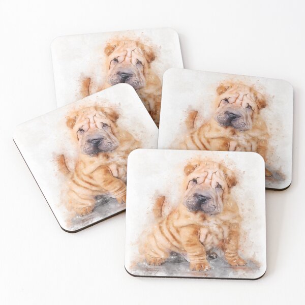 Item preview, Chinese Shar pei puppy watercolor portrait designed and sold by PetsArt.