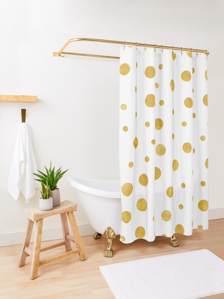 "Elegant polka dots White and Gold" Shower Curtain by lematworks