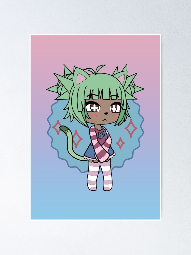 Gacha Series Cute Gacha Girl Pika With Green Hair And Tail Poster By Uwu Kitty Redbubble