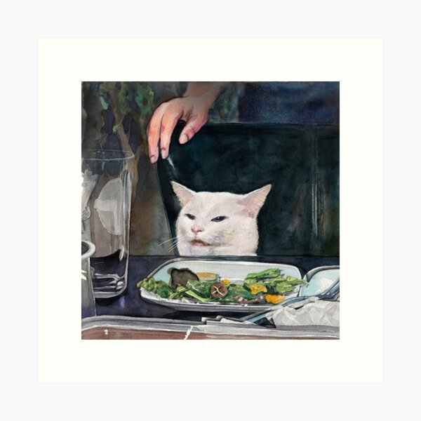 Frau schreit Cat Meme-2 an Kunstdruck