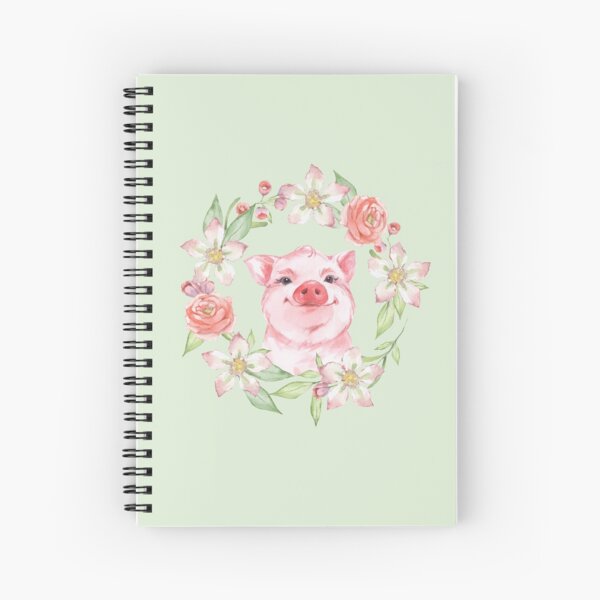 Pig and flowers Spiral Notebook