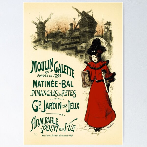 Aperçu de l'œuvre Moulin de la Gallette Matinee Bal annonce française par l'artiste d'affiche Vintage Auguste Roedel créée et vendue par retroposters.