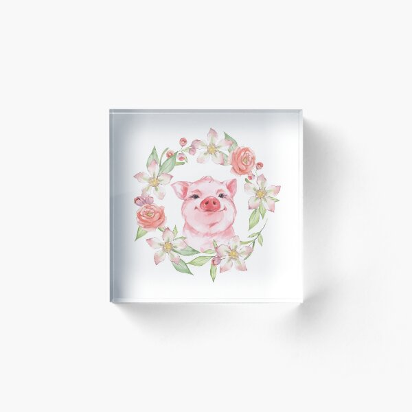 Pig and flowers Acrylic Block