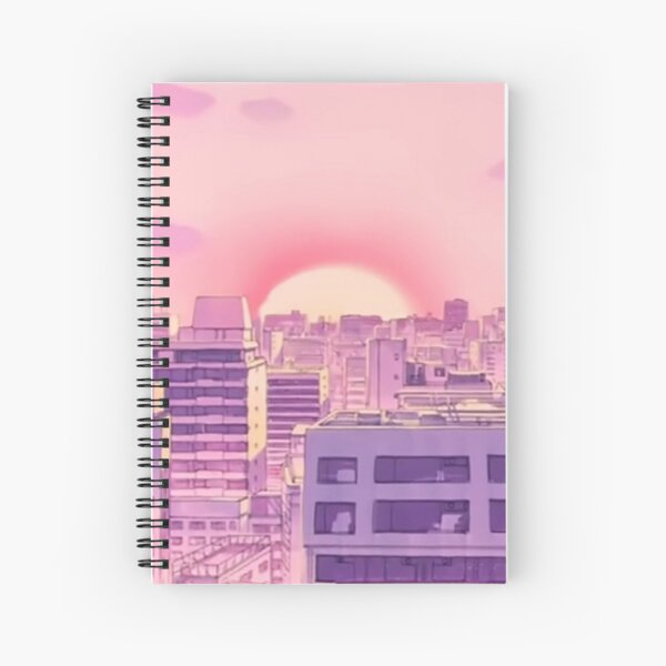 90s Anime Sailor Moon City Pink Sunset Aesthetic Spiral Notebook