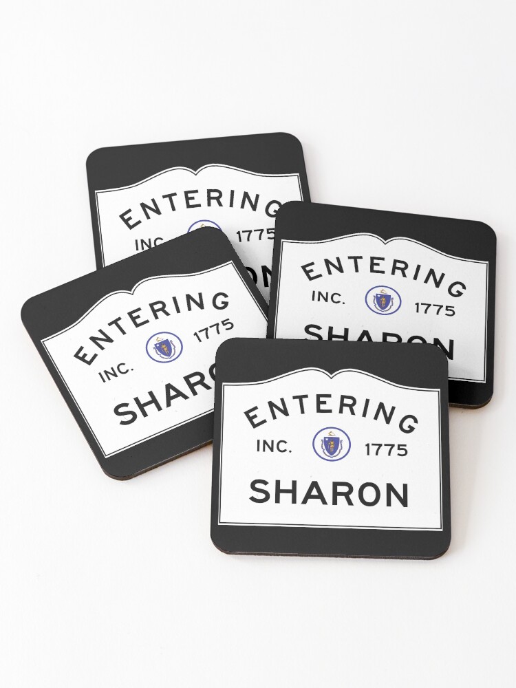 Thumbnail 1 of 5, Coasters (Set of 4), Entering Sharon Massachusetts - Commonwealth of Massachusetts Road Sign designed and sold by NewNomads.