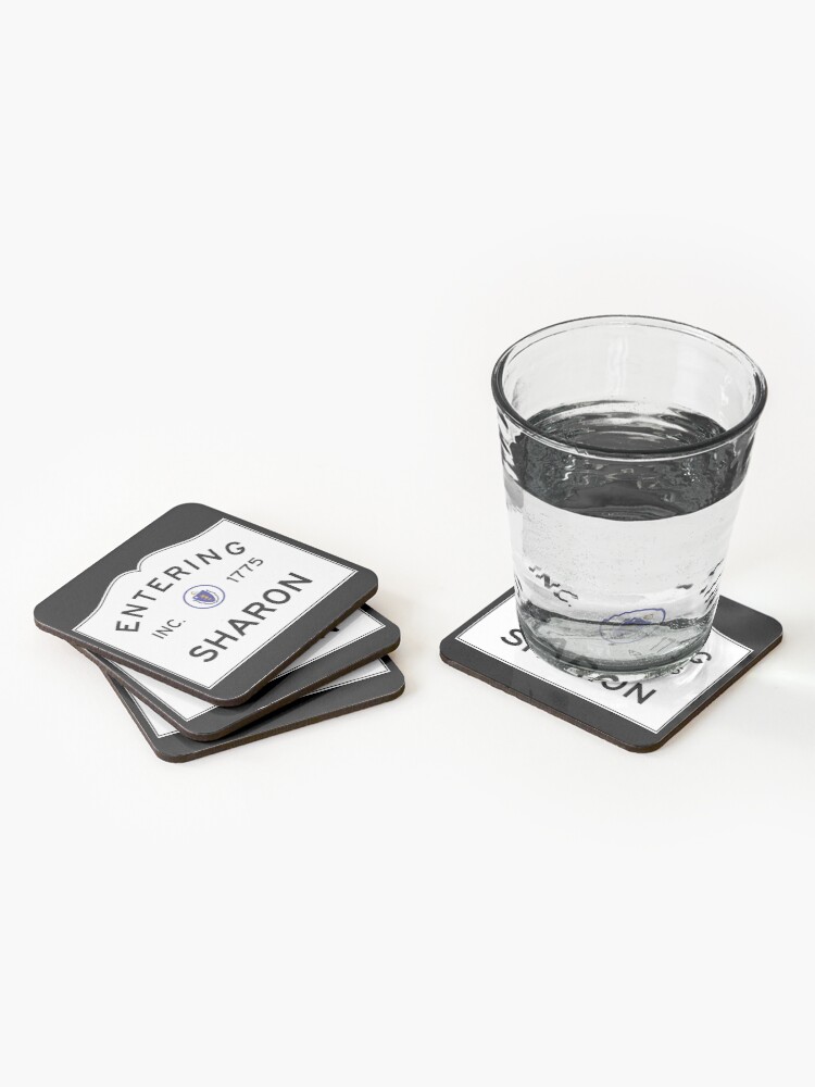 Thumbnail 2 of 5, Coasters (Set of 4), Entering Sharon Massachusetts - Commonwealth of Massachusetts Road Sign designed and sold by NewNomads.