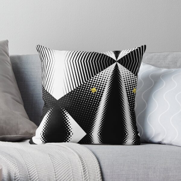 Modern Abstract Geometry | Black White Halftone Gold Square Pattern Throw Pillow
