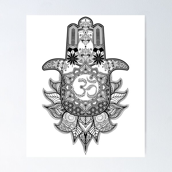 Ornamental colorful hamsa hand tattoo - Tattoogrid.net