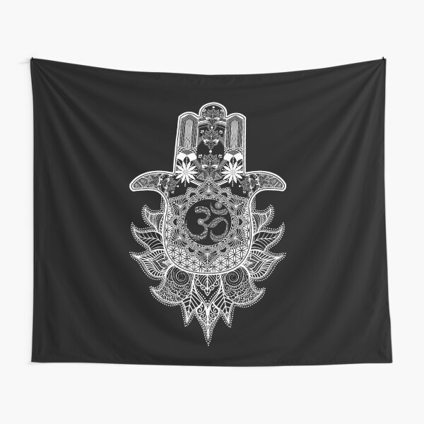 Hamsa Hand Blume Des Lebens Om Symbol Spirituell Tapestry By Luminorb Redbubble