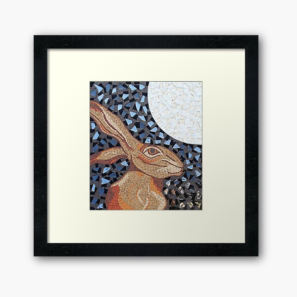 Hare and Moon Mosaic Art by Sue Kershaw  Framed Art Print
