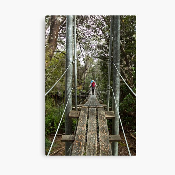 Returing across the rope bridge from Frenchmans Cap, Tasmania Canvas Print
