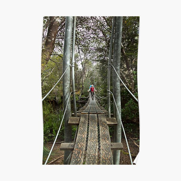Returing across the rope bridge from Frenchmans Cap, Tasmania Poster