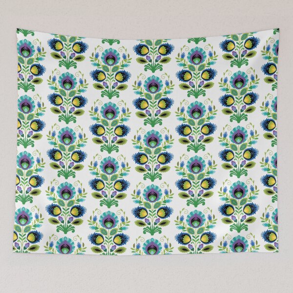 Item preview, Polish Folk Flowers Teal designed and sold by Barbara Pixton.