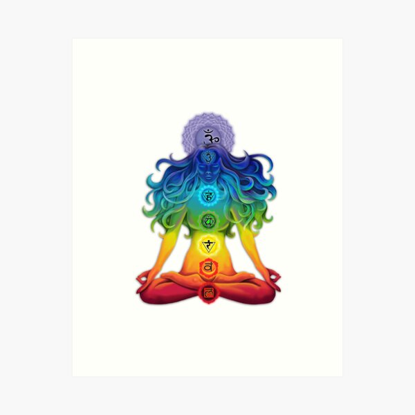 Item preview, The illuminated woman with chakras in the lotus position designed and sold by MandalaSoul.
