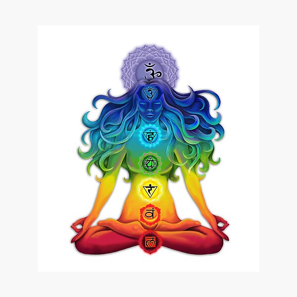 Item preview, The illuminated woman with chakras in the lotus position designed and sold by MandalaSoul.