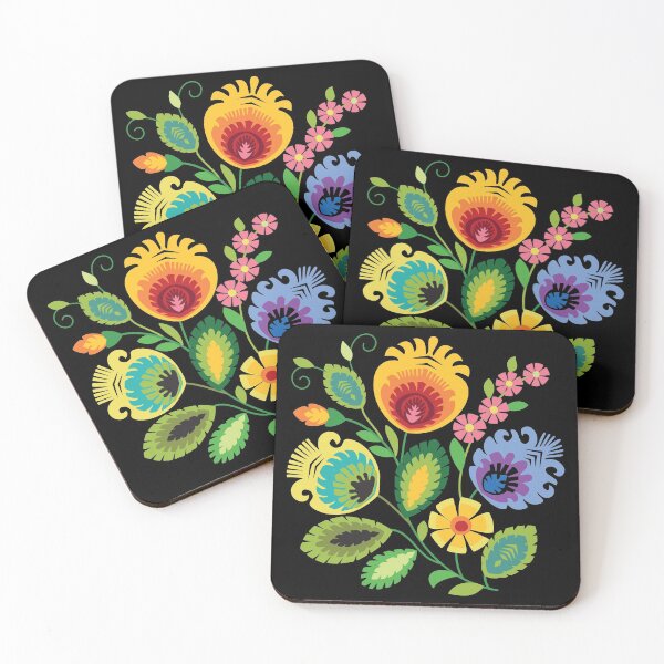 Item preview, Polish Folk Flowers Yellow on Black designed and sold by Barbara Pixton.