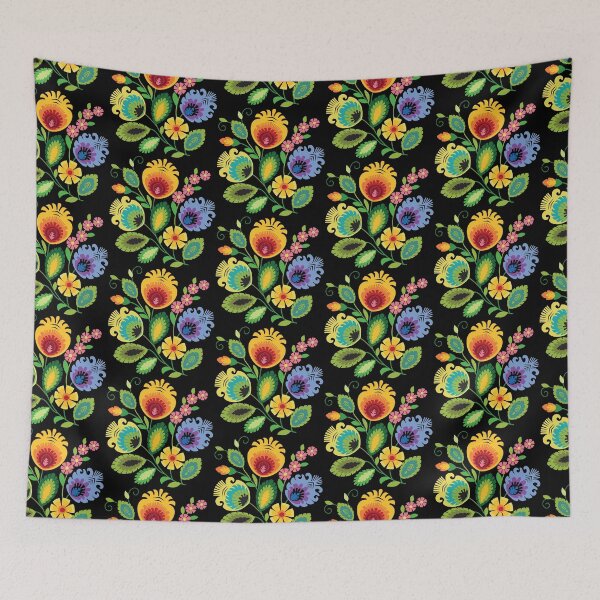 Item preview, Polish Folk Flowers Yellow on Black designed and sold by Barbara Pixton.