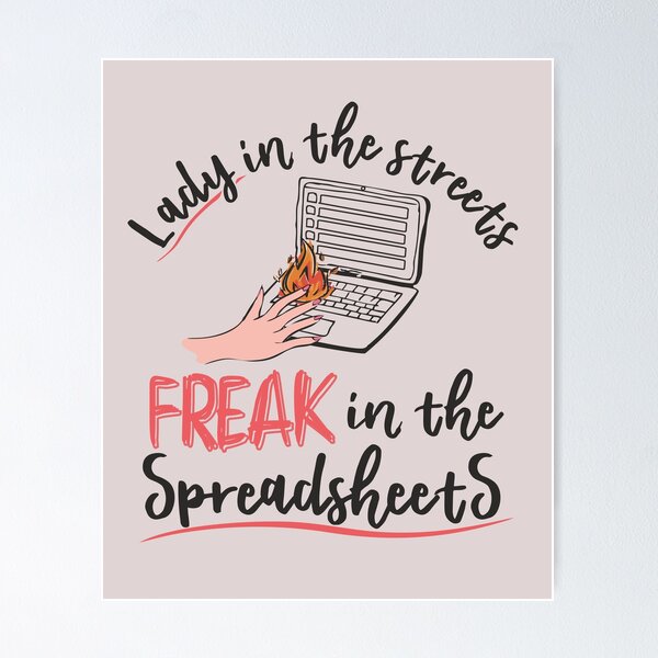 Lady in the streets Freak in the spreadsheets funny bookkeeping quote Poster for Sale by alenaz Redbubble