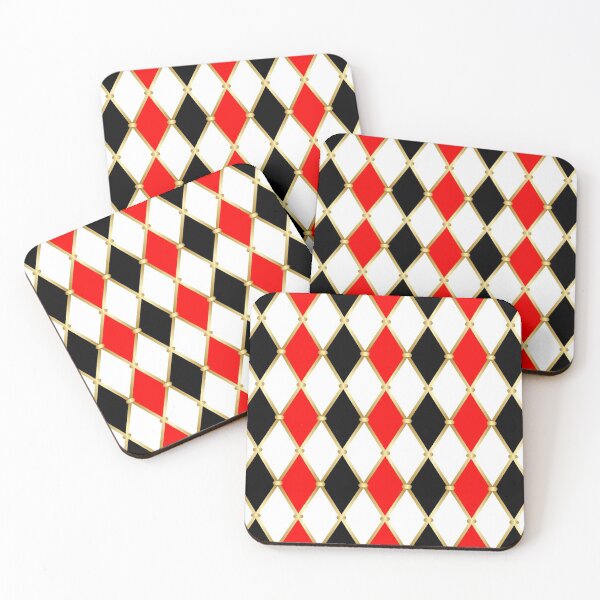Item preview, Harlequin pattern of rhombuses. Red, White & Black diamonds in golden grid designed and sold by GalinaAlex.