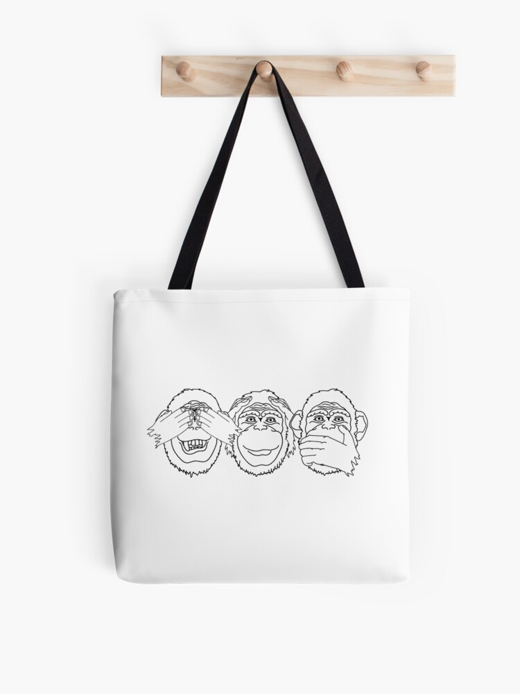 Three Wise Monkeys Outline - See No Evil, Hear No Evil, Speak No Evil -  Mizaru, Kikazaru, Iwazaru | Tote Bag