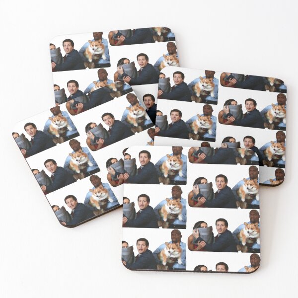 Item preview, Terry holding Cheddar with Amy and Jake in the Party on Brooklyn 99 designed and sold by tziggles.