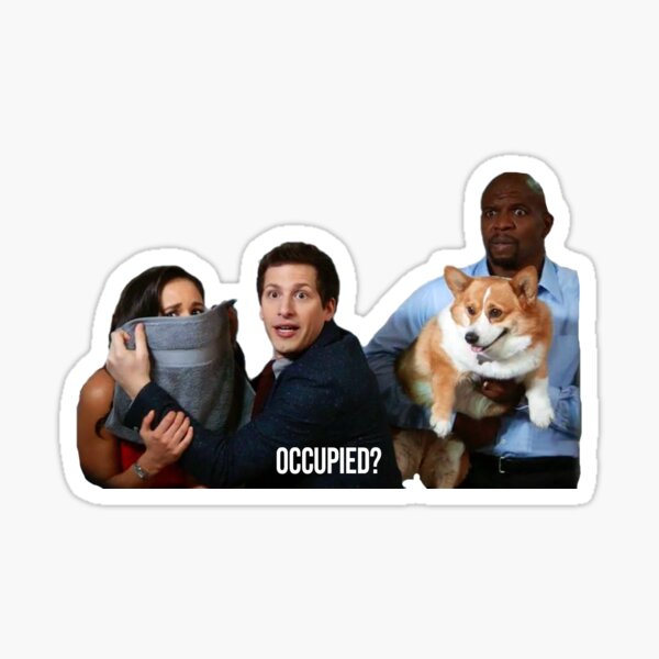 Item preview, Copy of Terry holding Cheddar with Amy and Jake in the Party on Brooklyn 99 designed and sold by tziggles.