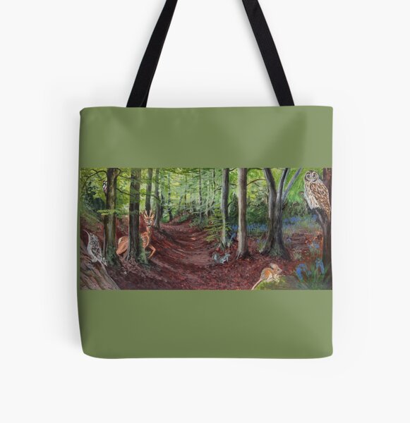 Woodland Animal Illustration All Over Print Tote Bag