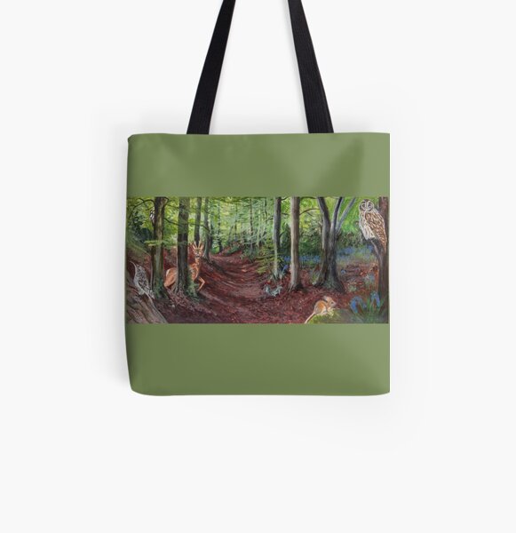 Woodland Animal Illustration All Over Print Tote Bag