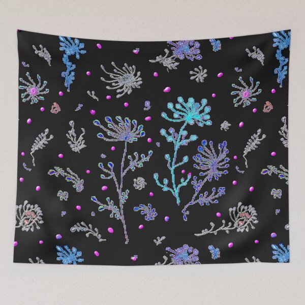 Item preview, Pattern Floral Black -Violet-Aqua designed and sold by runati.