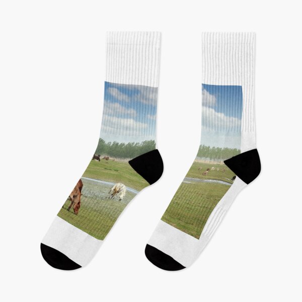 Item preview, herd of horses and others farm animals in field in spring landscape designed and sold by goceris.