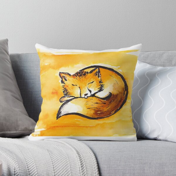 cute sleeping fox Throw Pillow