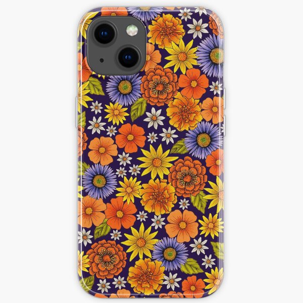 Cheery Spring Flowers in Orange, Yellow & Purple iPhone Soft Case