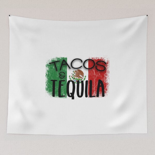 Artikelvorschau, Tacos Tequila Zitat Liebe mexikanisches Essen feiern Kultur Flagge Design entworfen und verkauft von CreatedByHeidi.