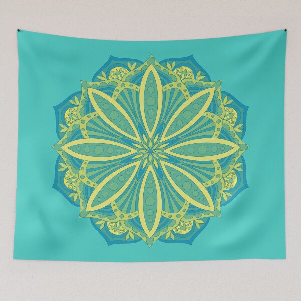 Item preview, Blue and Green Mandala Flower Geometric Pattern Design designed and sold by kenix73.