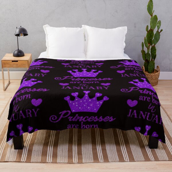 Item preview, Princesses are born in January, purple pattern on black background designed and sold by kassandry31.