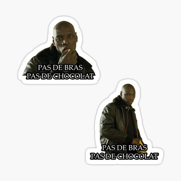 Sticker avec l'œuvre « Omar Sy Pas de bras, pas de chocolat #2 » de  l'artiste duluduskulusku