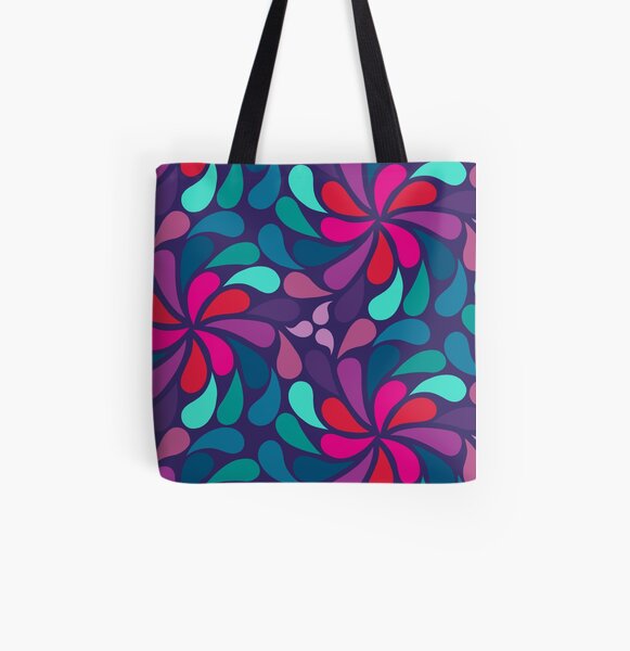 Psychedelic 70s in a Spin - teal, purple,pink All Over Print Tote Bag