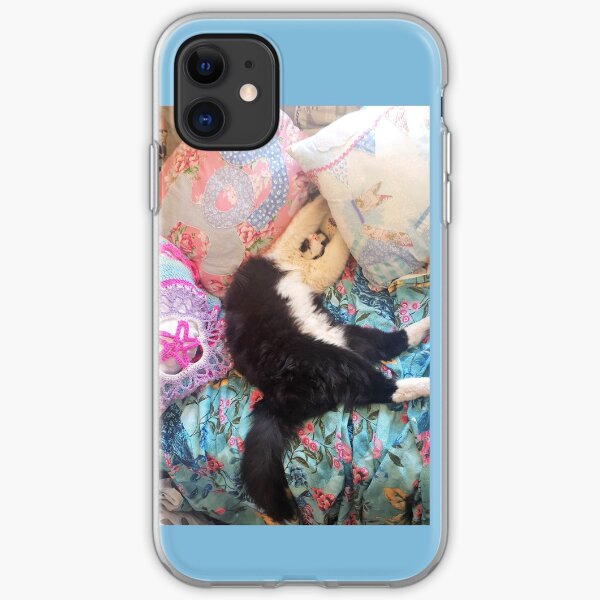 Tuxedo Cat Funny "Let Me Sleep!" Cute Sleeping Upside-Down iPhone Soft Case
