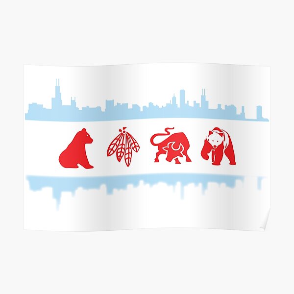 Chicago Sports Teams Poster, Chicago Cubs Bulls Blackhawks White