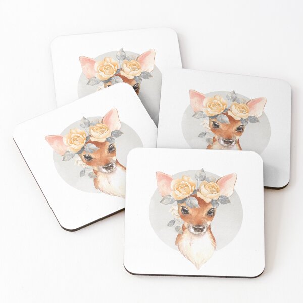 Fawn with yellow roses Coasters (Set of 4)