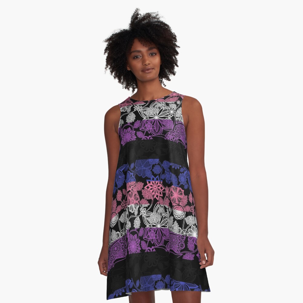 Flight Over Flowers of Fantasy - Genderfluid Pride Flag A-Line Dress
