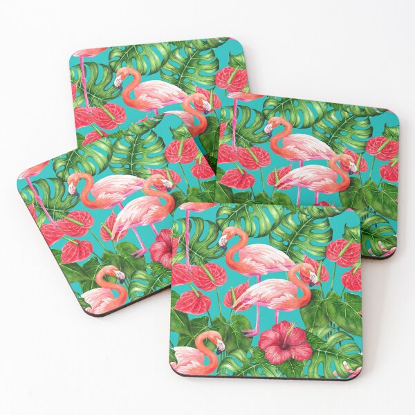 Item preview, Flamingo birds and tropical garden watercolor designed and sold by Katerina Mitkova Kirilova.