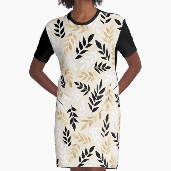 Black, White & Gold Fronds Graphic T-Shirt Dress
