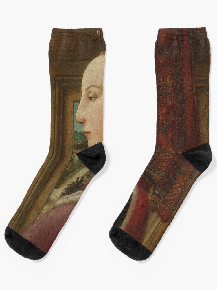 Fra Filippo Lippi. Portrait of a Woman with a Man at a Casement, 1440.  Socks for Sale by museumshop3