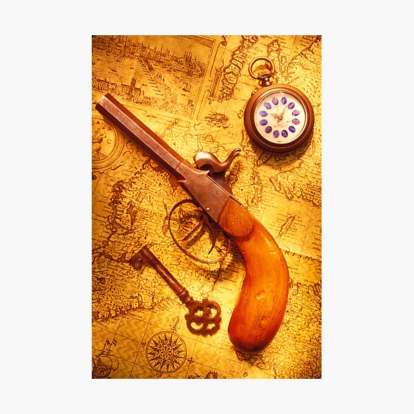 Item preview, Old gun on old map designed and sold by Garry Gay.