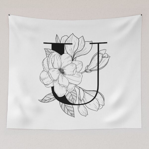 Item preview, Monogram U with Magnolia Line Art designed and sold by GraphicsbyNel.