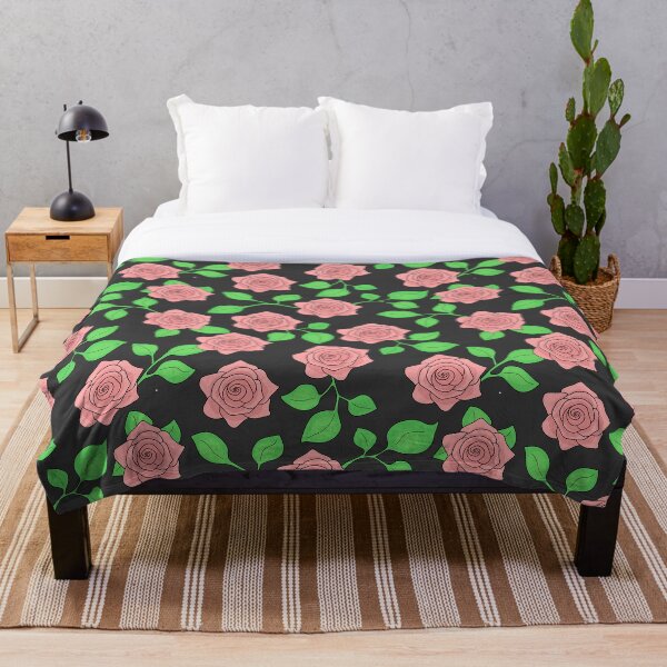 Item preview,  Pink Rose and Leaves Seamless Pattern on Black designed and sold by nutmegfairy.