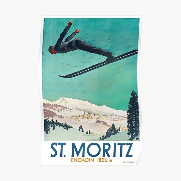 POSTER ST MORITZ SWITZERLAND SKI SNOWBOARD WINTER SPORT VINTAGE REPRO FREE S/H 