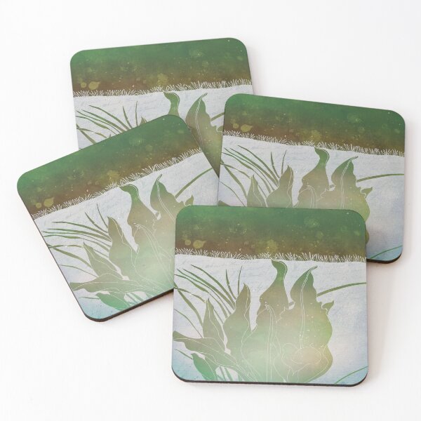 Item preview, Snow Lilies with distressed dark green, orange, light blue, and script background designed and sold by WatersEdgeGal.
